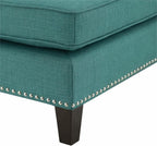 BOWERY HILL Solid Wood Frame Ottoman, Teal Fabric Upholstery, Nail Head Trim, 18" H x 26" W x 21" D, Compact Design, Lightweight, Modern Living Room Accent Piece, Supports Up to 500 lbs