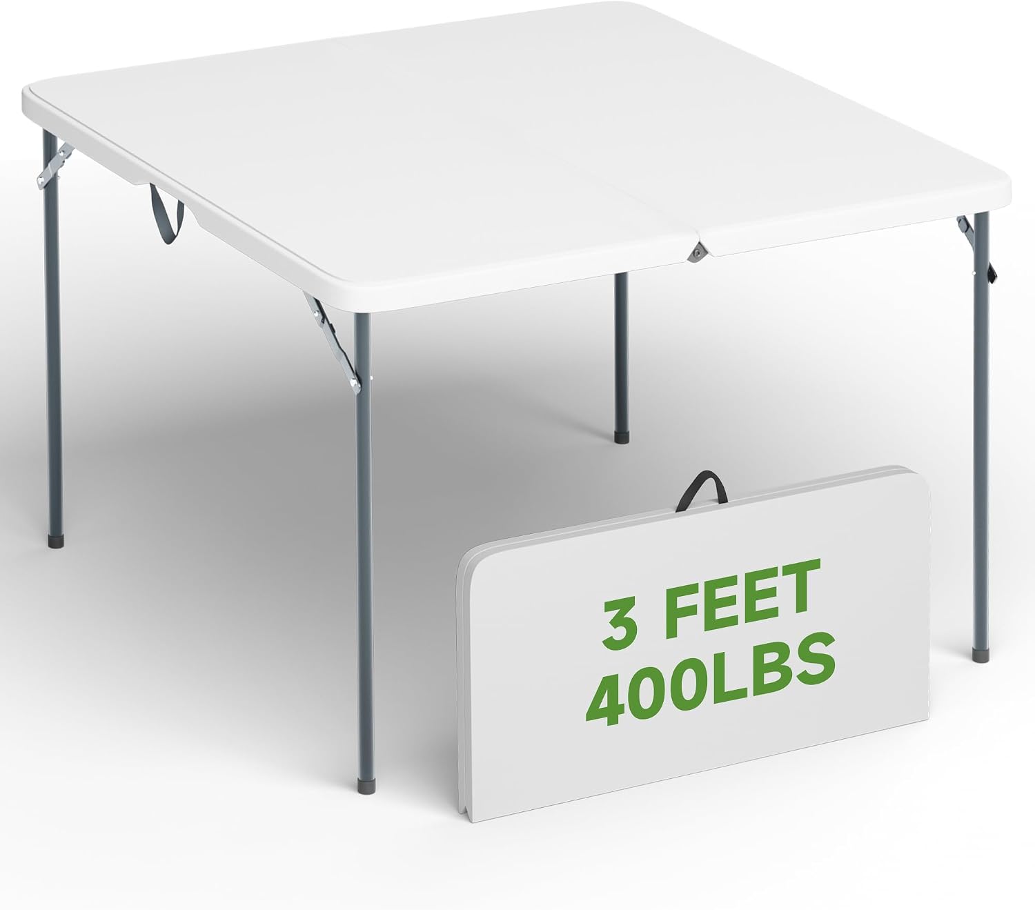 3 ft Square Folding Card Table, Portable Folding Table with Carrying Handle, Heavy Duty 400 lbs Capacity, Ideal for Dining, Camping, Picnic, Party