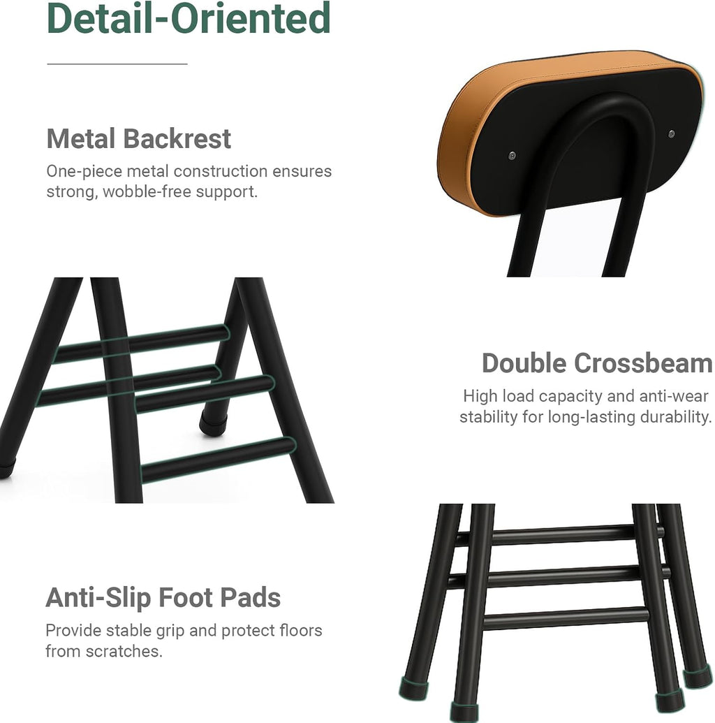 Heavy Duty Folding Stool with Cushion and Backrest, 31” Portable Bar Stool for Family, Kitchen, Living Room, and Travel Use