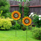 Outdoor Metal Sunflower Stakes, 40 Inch Height, 13 Inch Flower Head, Garden Decor, Set of 2