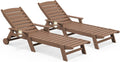 SERWALL HDPE Outdoor Lounge Chair Set of 2 with Cup Holder, Brown | with 5 Position Adjustable Backrest & Rolling Wheels