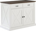 Crosley Furniture Clifton Kitchen Island with Storage Drawers and Shelves, Microwave Stand, Coffee Bar, Distressed White/Black