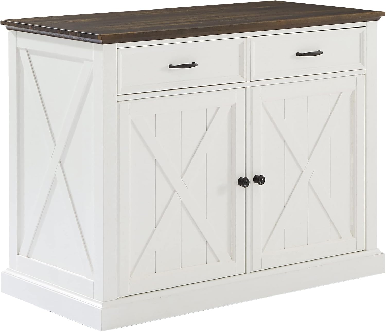 Crosley Furniture Clifton Kitchen Island with Storage Drawers and Shelves, Microwave Stand, Coffee Bar, Distressed White/Black