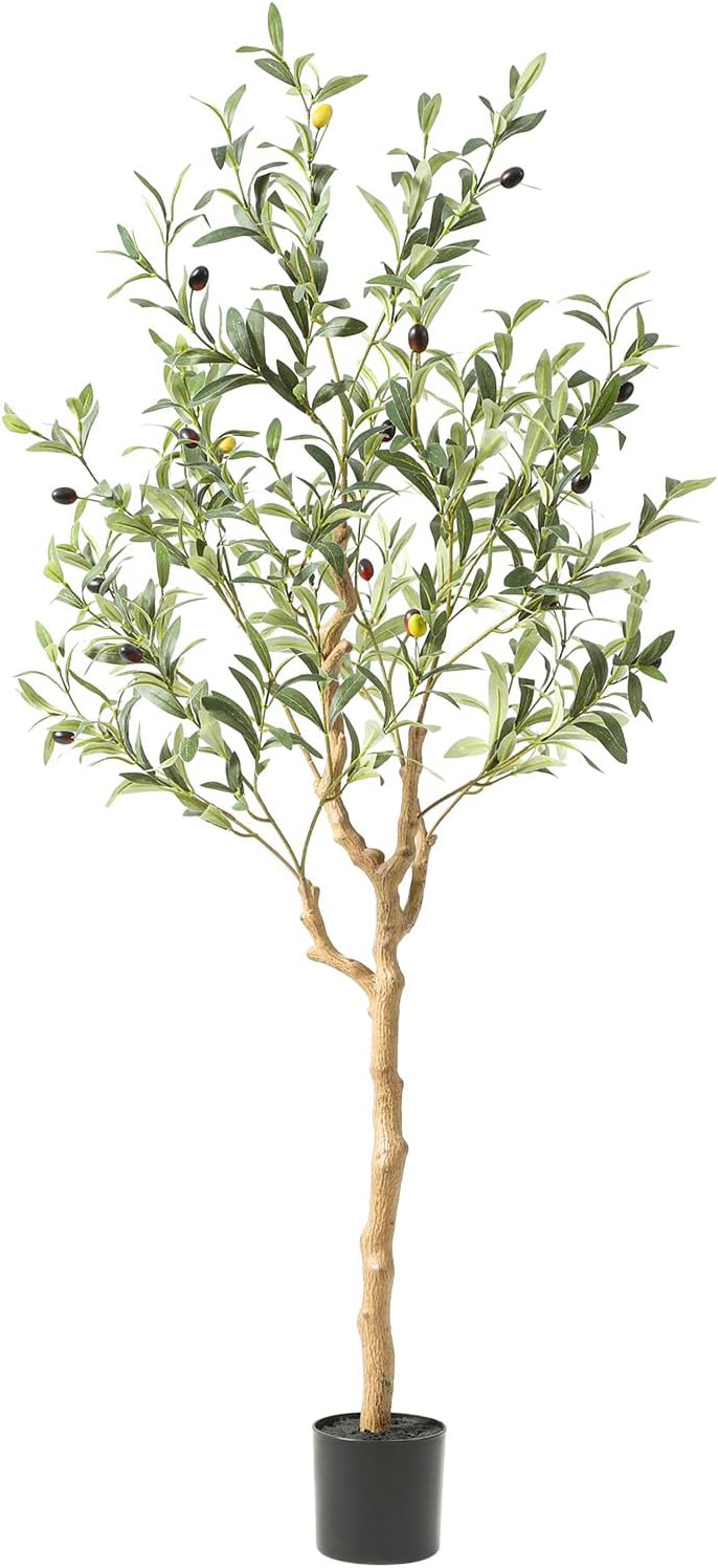 Tall Faux Olive Tree，4Ft(48in) Realistic Texture Potted Silk Artificial Olive Tree， Fake Olive Trees Indoor Outdoor for Home Office Living Room Bedroom Foyer Porch Decor.