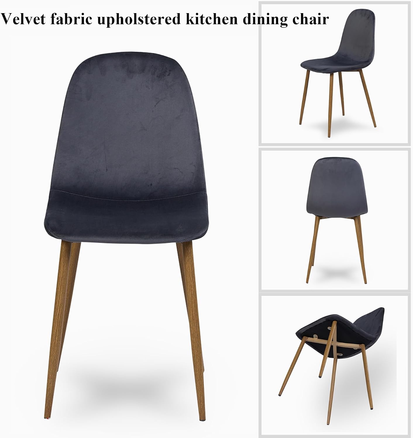 Homy Casa Mid-Century Modern Armless Dining Chairs Set, Upholstered with Velvet, Metal Legs, Perfect for Kitchen, Dining Room, Living or Restaurant, Grey