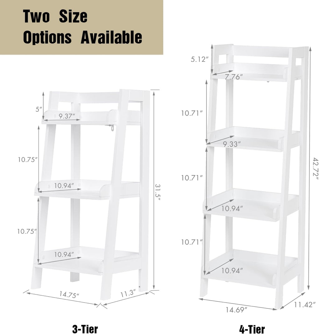UTEX 3-Tier Ladder Shelf, Bathroom Shelf Freestanding, 3-Shelf Spacesaver Open Wood Shelving Unit, Ladder Shelf (White)