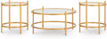 GTU Furniture Casual Glass Square 3-Piece Coffee Table Set, Cocktail Table with 2 Matching End Tables, Gold Finish for Living Room
