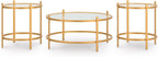 GTU Furniture Casual Glass Square 3-Piece Coffee Table Set, Cocktail Table with 2 Matching End Tables, Gold Finish for Living Room