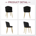 VECELO Velvet Dining Chairs Set of 2, Modern Upholstered Kitchen Chairs with Thick Cushions, Curved Padded Backrest and Metal Legs, for Kitchen, Dining Room, Living Room, Black