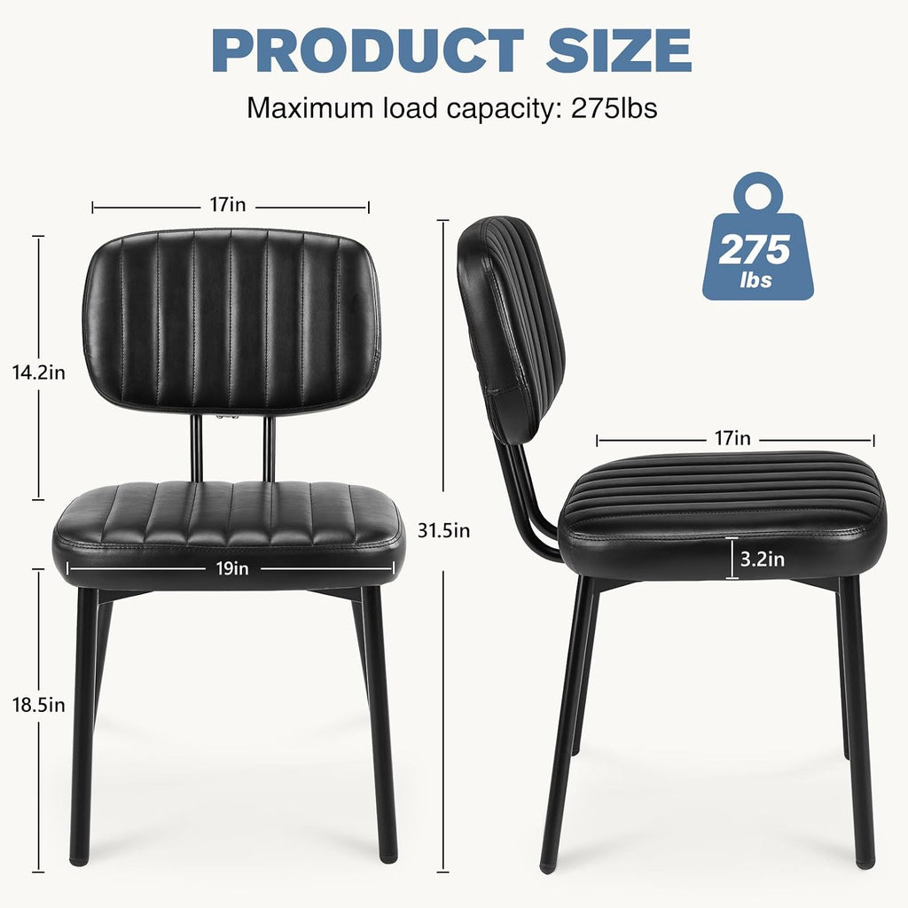 DUMOS Dining Chairs Set of 6, Upholstered Mid-Century PU Leather Accent Chair with Backrest and Metal Legs for Kitchen, Dining Room, Living Room, Black