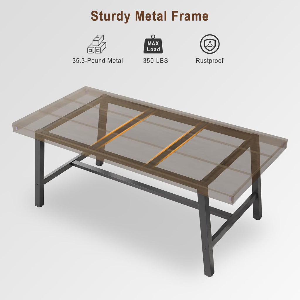 IDEALHOUSE Industrial Dining Table for 6-8 People, 70.87" Large Wooden Kitchen Table with Sturdy Metal Frame, Long Rectangular Dining Table Seats 6 for Dinner, Dining Room, Kitchen - Brown