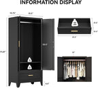 COFaR 71 Farmhouse Metal Wardrobe Closet with Hanging Rod, 2 Barn Doors, Adjustable Shelves, Steel Armoire with Drawer for Home, Bedroom Black