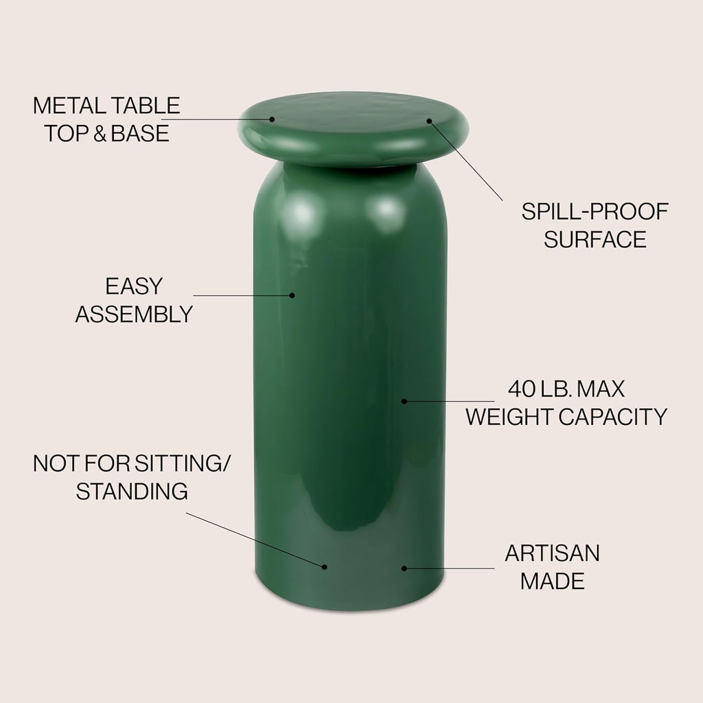 Eyely DNE1008A Elian 22.75" Mid-Century Modern Metal Sleek Cylinder Drink Table, Side Table for Bedroom, Living Room, Green