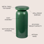 Eyely DNE1008A Elian 22.75" Mid-Century Modern Metal Sleek Cylinder Drink Table, Side Table for Bedroom, Living Room, Green