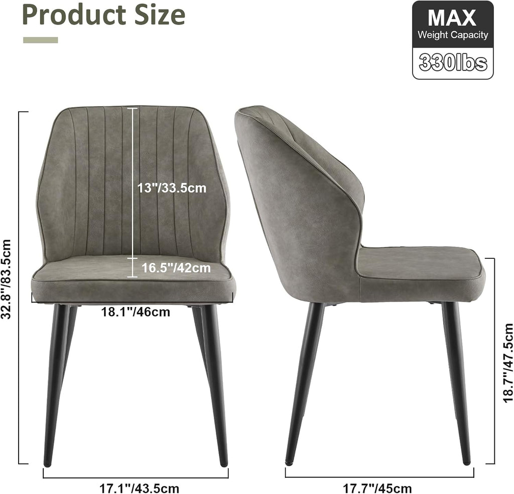 TUKAILAi Modern Dining Chairs Set of 6, Faux Leather Upholstered Kitchen Chairs with Curved Backrest & Metal Legs, Comfy Accent Side Chairs for Guest Reception Restaurant Commercial (Light Grey)