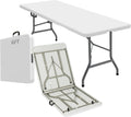6FT Folding Table,Portable White HDPE Utility Table with Carry Handle | Durable HDPE tabletop.Reinforced steel frame with safety locking legs.Fold in half design with carry handle.Weather resistant