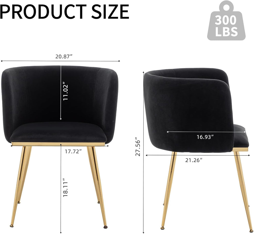 Canxkun Velvet Dining Chairs Set of 4, Barrel Dining Chairs with Gold Metal Legs, Modern Upholstered Dining Room Chair for Dining Room, Kitchen, Vanity (Black)