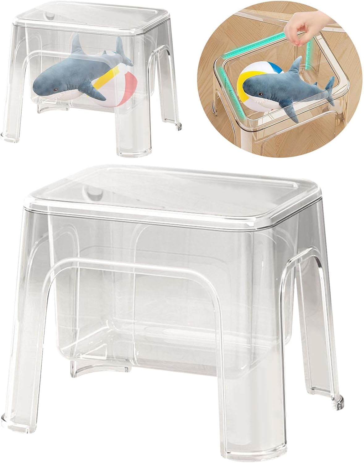 Step Stool Footstool Storage Ottoman Shoe Changing Stool for Laundry Household Bedroom, Clear
