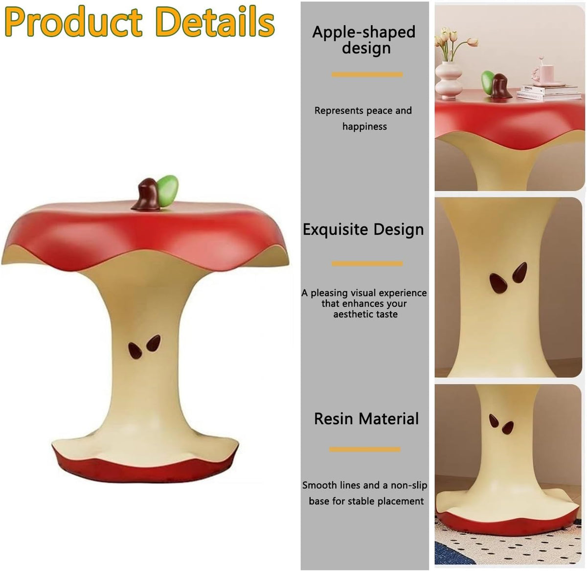 Resin Apple-Shape Side Table – Fruit Shaped Accent Table, Modern Small End Table for Living Room, Bedroom, or Entryway Décor, 18.9''W*19.7''H