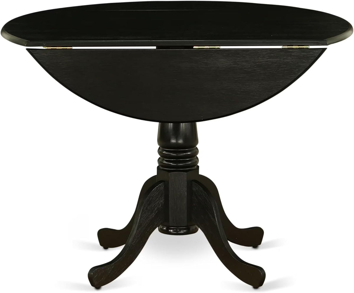 East West Furniture DLT-ABK-TP Dublin Dining Table - a Round Wooden Table Top with Dropleaf & Pedestal Base, 42x42 Inch, Wirebrushed Black