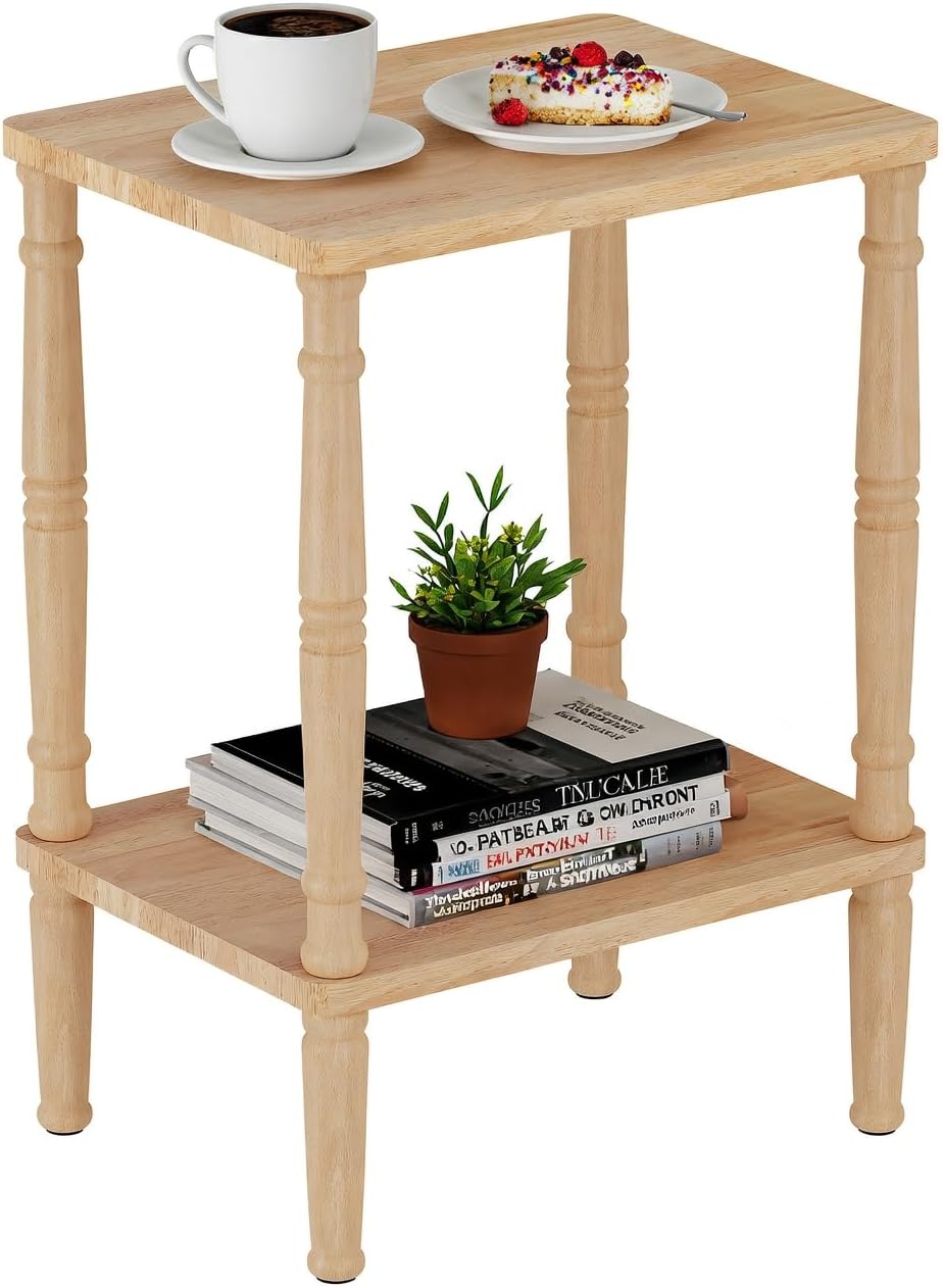 LUCKNOCK Solid Wood Side Table, Small Vintage End Table, Narrow Couch Side Table with Storage, Skinny Nightstand Bedside Table for Small Spaces, Bedroom, Living Room, Farmhouse, No-Tool Assembly.