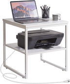Aibiju Living Room Large Side Table, End Table with Charging Station, Refrigerator Stand Printer Table with Adjustable Shelves, Office Square Coffee Table with USB Ports White YD-TM153WD