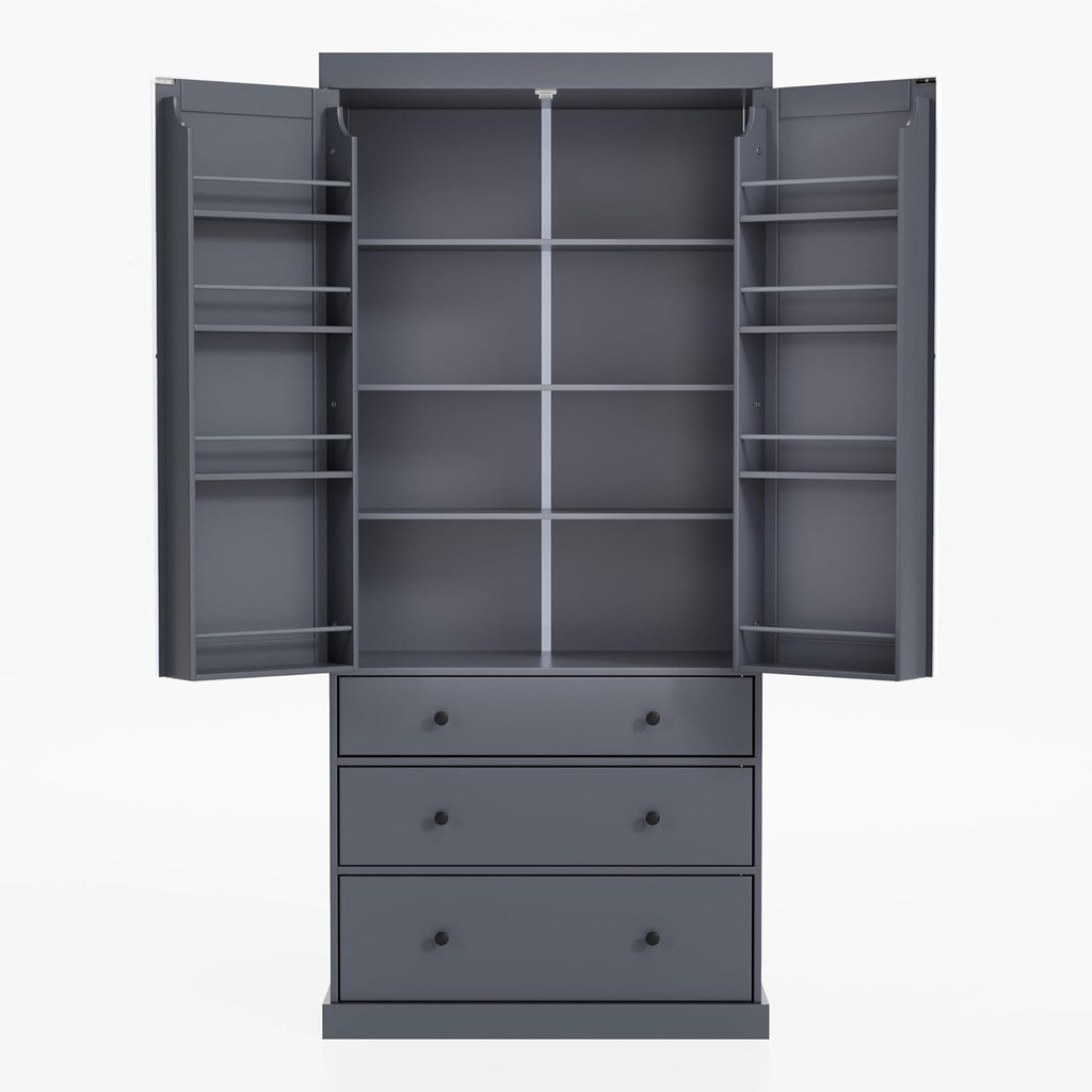 Merax 77" Kitchen Pantry Storage Cabinet with Drawers, Freestanding Bathroom Storage Cabinets with Doors and Shelves, Tall Cupboard Storage Cabinet Food Pantry Cabinet for Dining Room Craft Room, Gray