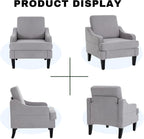 Mid-Century Accent Chair, Comfy Arm Chair Upholstered Living Room Chair for Bedroom, Fabric Reading Chair with Wood Legs for Apartment, Waiting Room, Vanity Room (Gray)