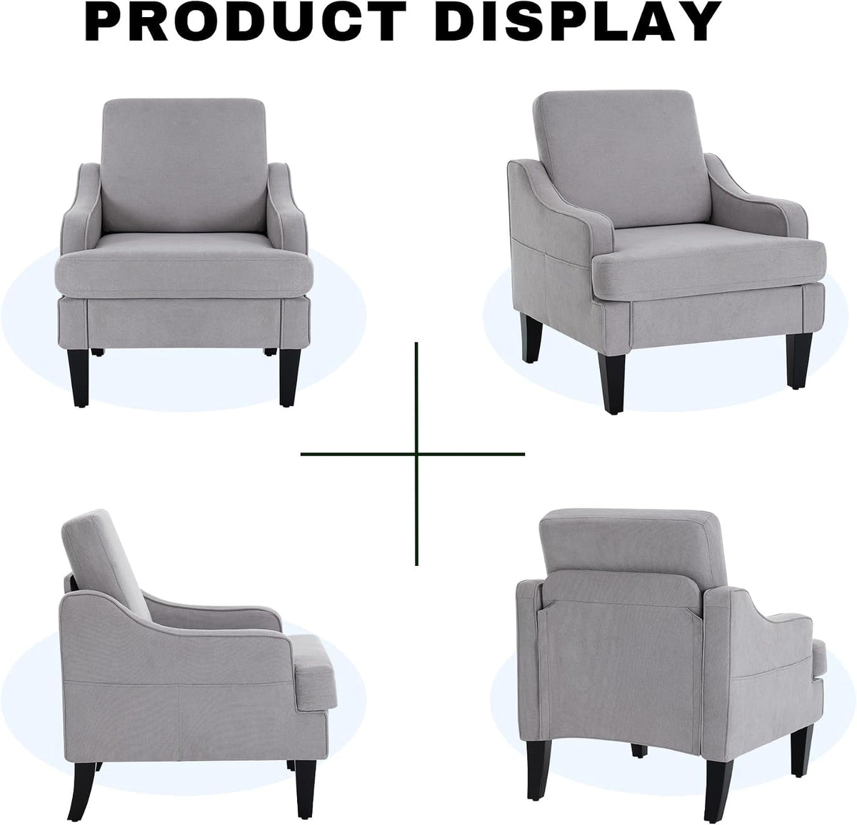 Mid-Century Accent Chair, Comfy Arm Chair Upholstered Living Room Chair for Bedroom, Fabric Reading Chair with Wood Legs for Apartment, Waiting Room, Vanity Room (Gray)