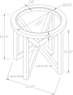 22 inch Round Side Table, Tempered Glass End Table with Solid Wood Base for Living Room, Black