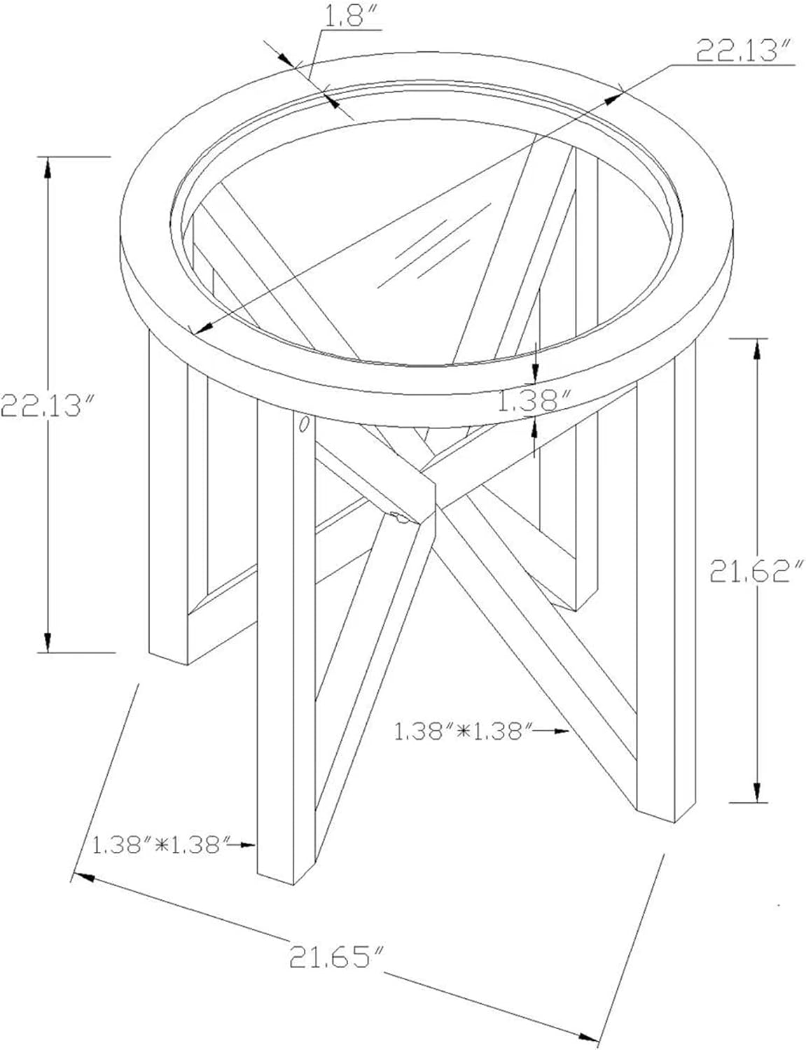 22 inch Round Side Table, Tempered Glass End Table with Solid Wood Base for Living Room, Black