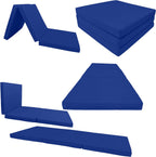 D&D Futon Furniture Trifold Foam Beds, Floor Tri-Fold Bed, Foldable Shikibuton Mattress Cushion Topper Mat for Space Saving Sleepover 3x27x75 in, Royal Blue