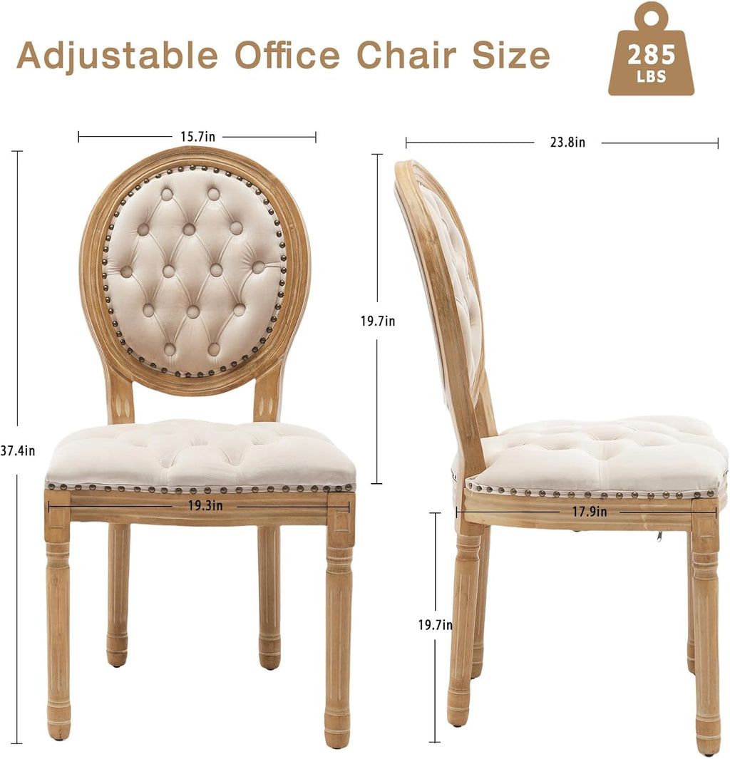 French Country Dining Chairs Set of 2,Upholstered Velvet Chairs with Round Back,Solid Wood Legs,for Living Room,Kitchen,Restaurant,Beige