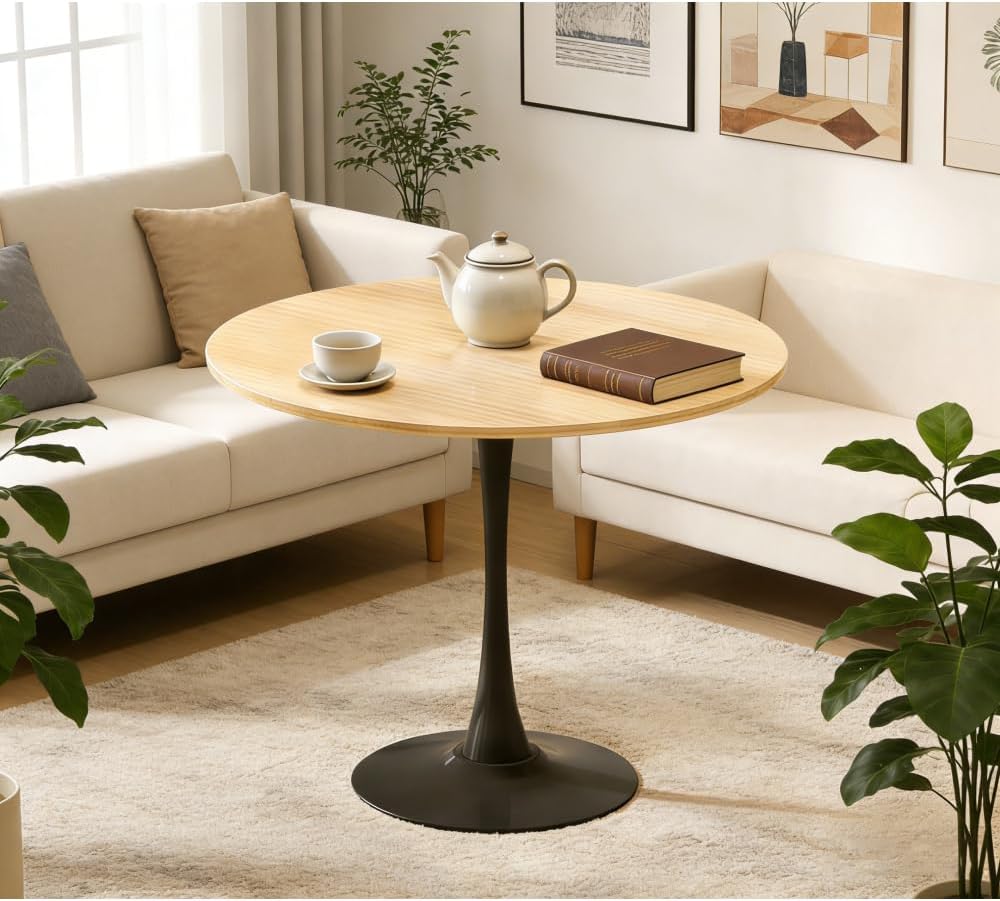 31.5" Round Tulip Dining Table, Mid-Century Modern Kitchen Table for 2-3 People, Leisure Coffee Table for Living Room Balcony Bistro Office