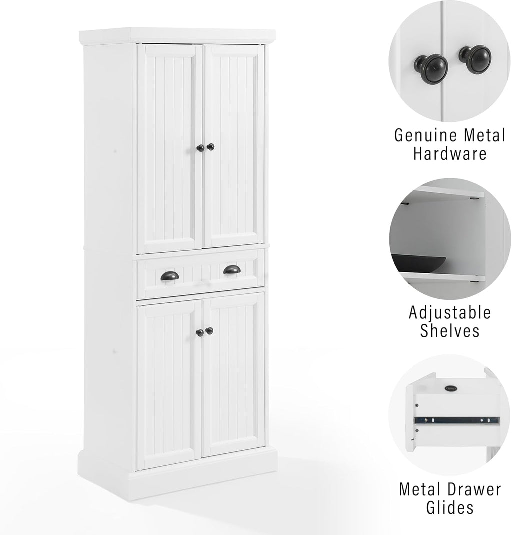Crosley Furniture Shoreline Coastal Pantry Storage Cabinet with Shelves, Kitchen, Dining, or Laundry Room, White