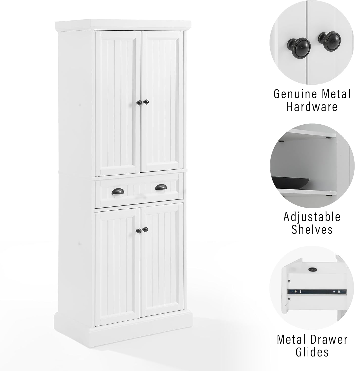 Crosley Furniture Shoreline Coastal Pantry Storage Cabinet with Shelves, Kitchen, Dining, or Laundry Room, White