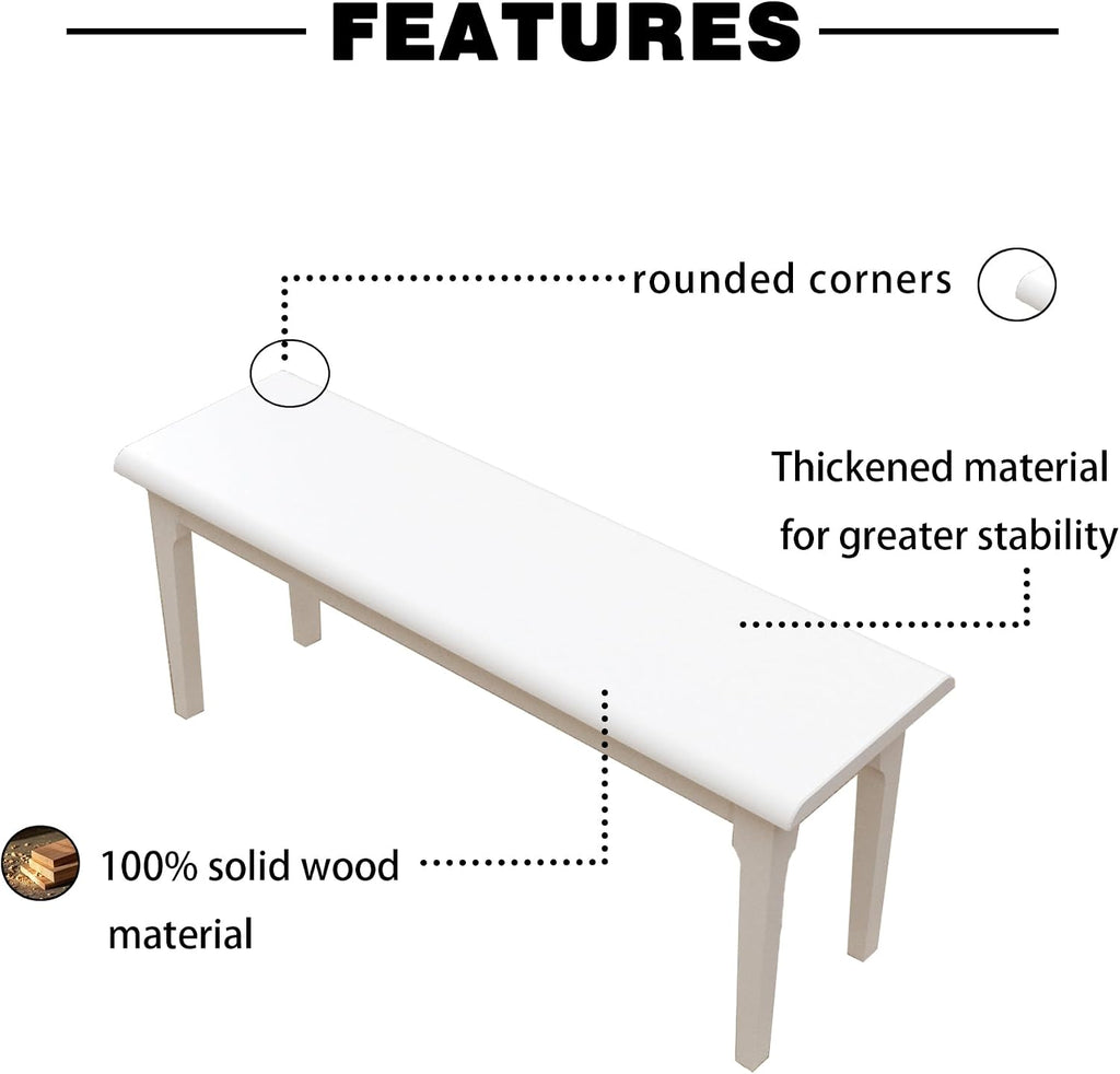 Wilk Wooden Entryway Bench, 47’’ Indoor End of Bed Bench, 100% Solid Oak Wood (White)