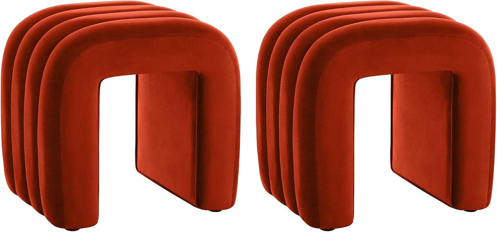 ONEVOG Velvet Pouf Ottoman, Small Ottoman Foot Rest for Couch, 18 Inch Cute Vanity Chairs for Makeup, Living Room Decorative, Sturdy Frame, Upholstered Modern Footrest for Bedroom, Dorm, Rust, 2Pcs