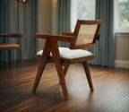 Solid Sheesham Wood Arm Chair with Cushion and Cane Back Support Chair Living Room Bedroom Home Wooden Armchair Furniture Garden Balcony Outdoor & Indoor (Honey Brown)