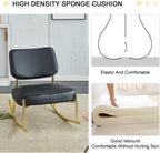 Modern Rocking Chair with PU Cushioned Seat, Black Backrest, Gold Metal Legs for Living Room, Bedroom, Office (Black + PU)