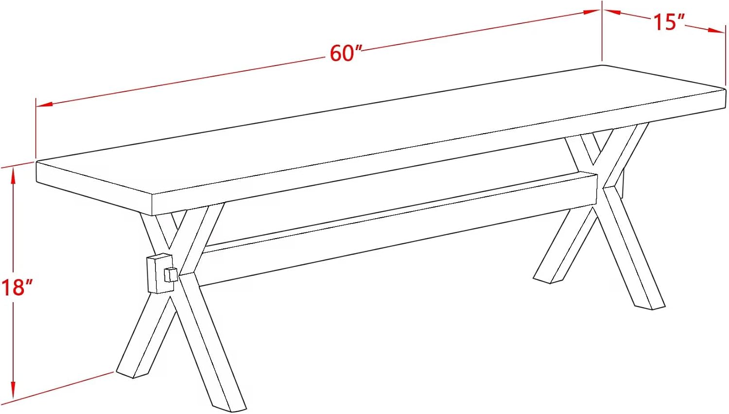 East West Furniture XB076 X-Style Mid Century Modern Dining Bench with Solid Wood Seat, 60x15x18 Inch, Multi-Color