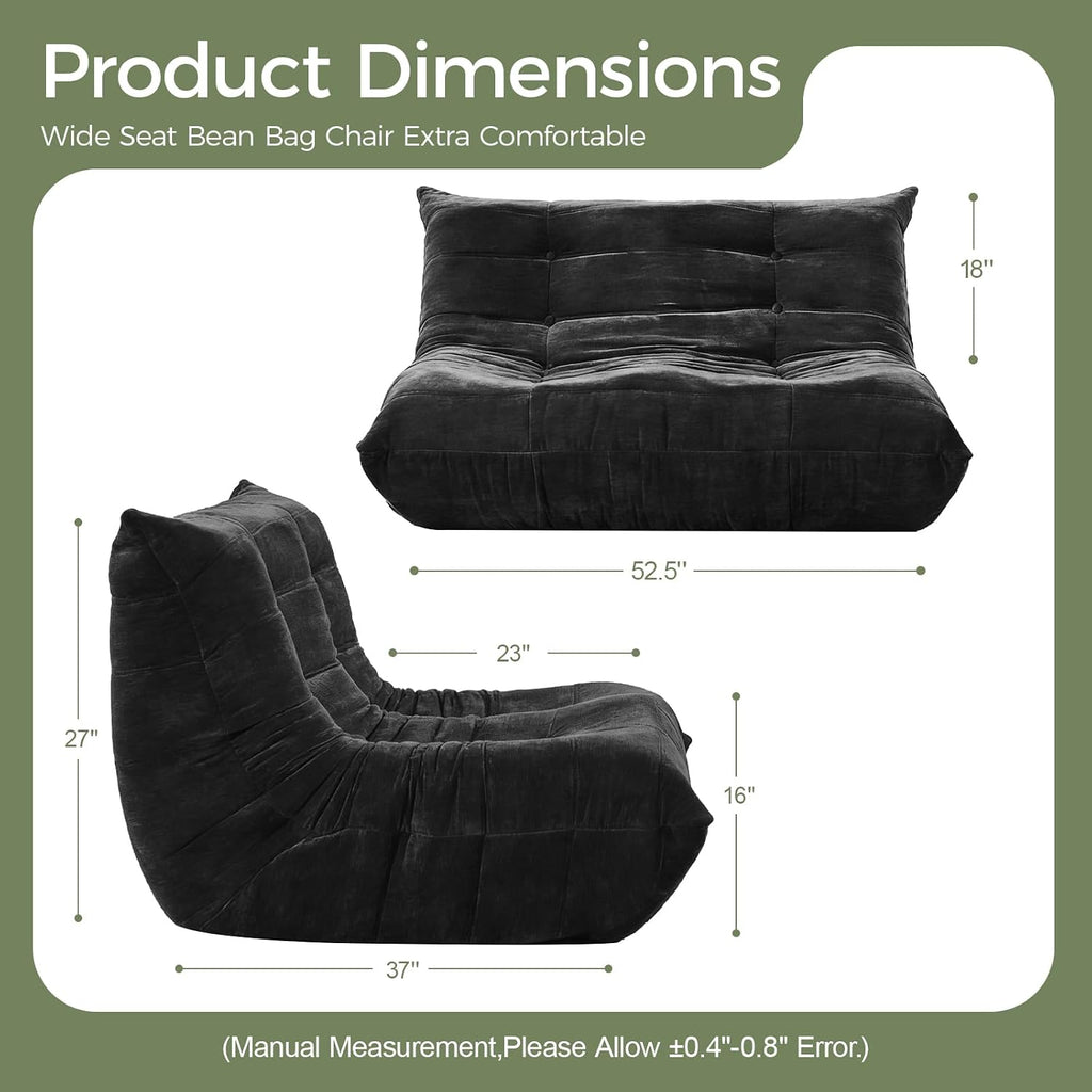 SUYOLS Bean Bag Chair, Loveseat Fireside Chair Large Bean Bag Sofa for Adults, Memory Foam Two Seater Couch Gaming Chairs with Comfy Design, Lazy Floor Sofa for Living Room, Bedroom, Dark Gray
