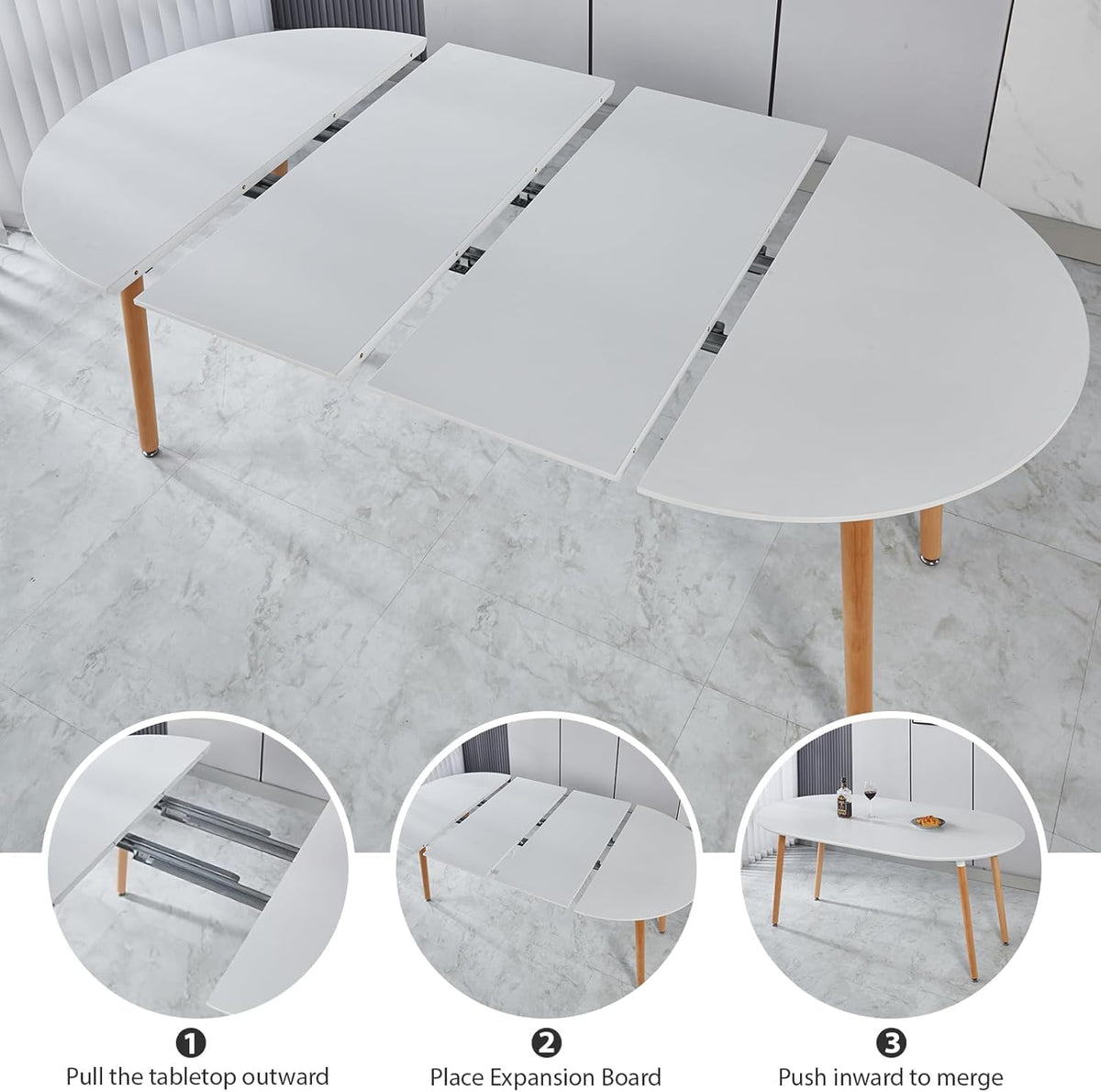 Modern 40"-71" Extendable Oval Dining Table for 4-8, MDF Top with Metal Frame, Space-Saving Expandable Kitchen Table for Home, Office, or Conference Room, Scratch-Resistant & Easy to Assemble