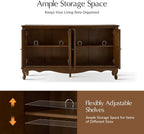 HULALA HOME Sideboard Buffet Cabinet with Storage, 58" Kitchen Farmhouse Wood Credenza Storage Cabinet with 4 Doors & 2 Shelves, Accent Console Table with Solid Wood Legs & Adjustable Shelves, Walnut