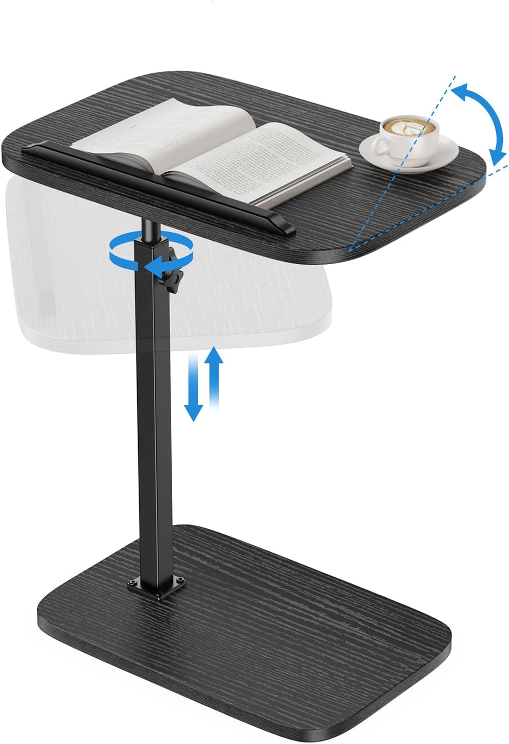 HUANUO TV Tray with Height Adjustment, 360° Swivel, 90° Tilt, Black | 19"–31.5" Height Range, Dual Knobs & Crossbeam for Stability, Anti-slip Bar, Foldable, for Eating & Working Beside Sofa, Bed