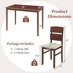 Tangkula Dining Table Set for 4, Dinette Set with Table and 4 Padded Seat, Rubber Wood Legs, Curved Backrest, Mid-Century Modern Kitchen Table and Chairs Set of 4 for Living Room, Dining Room