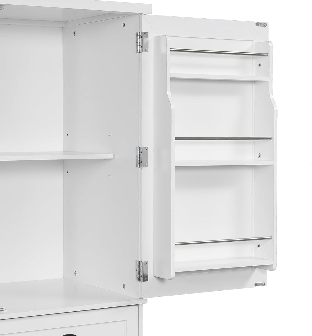 Polibi Freestanding Pantry Cabinet with 4 Doors & 1 Drawer, 3 Adjustable Shelves & Pull-Out Trays, Shaker Style Kitchen Storage for Dining Room, Living Room, Entryway (White)