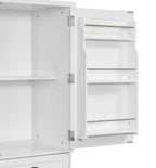 Polibi Freestanding Pantry Cabinet with 4 Doors & 1 Drawer, 3 Adjustable Shelves & Pull-Out Trays, Shaker Style Kitchen Storage for Dining Room, Living Room, Entryway (White)