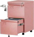 METAN 2 Drawer Metal File Cabinet with Lock, Mobile Rolling Filing Cabinet for Home Office, Under Desk Storage Holds Letter & Legal Size, 17.32" D x 14.56" W x 25.6" H, Assembly Required, Pink