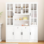 MOUMON Large Kitchen Hutch Storage Cabinet with Adjustable Shelves & Glass Doors, Pantry Organization and Kitchen Storage with Drawers, White (63”W x 15.7”D x 78.7”H)